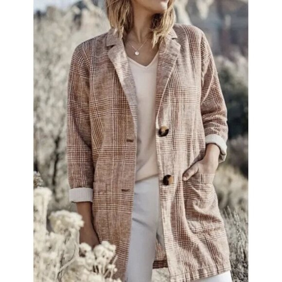 J. Jill Plaid Blazer in Tan and Cream - Picture 1 of 13